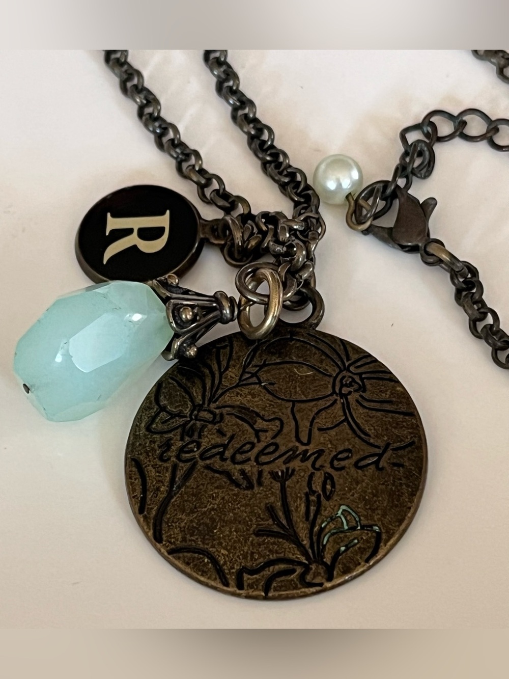 Thessalonians 2:13 “Redeemed”  Cluster Necklace 28”